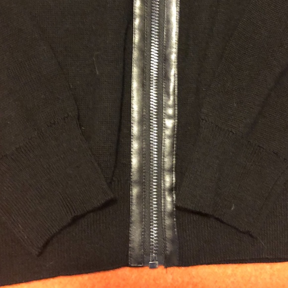 Black merino wool blend zip up mock neck retro cardigan NWT - Picture 3 of 8
